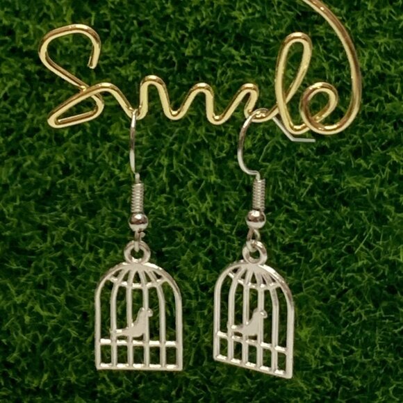 Bird Earring, Bird Cage Jewelry, Gift Idea, Bird Jewelry, Bird Cage Earring - Picture 3 of 6